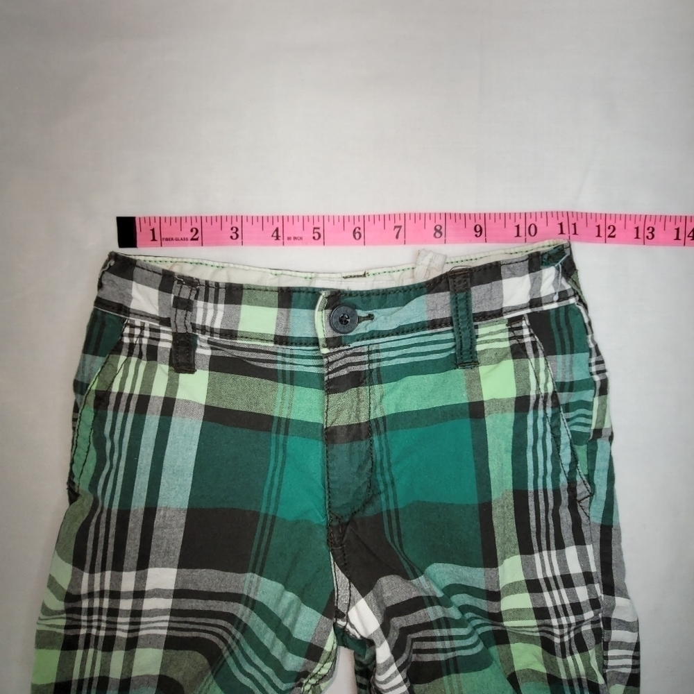 Old Navy Green and White Plaid Little Boy's Dress Shorts Size 6 - Picture 12 of 14